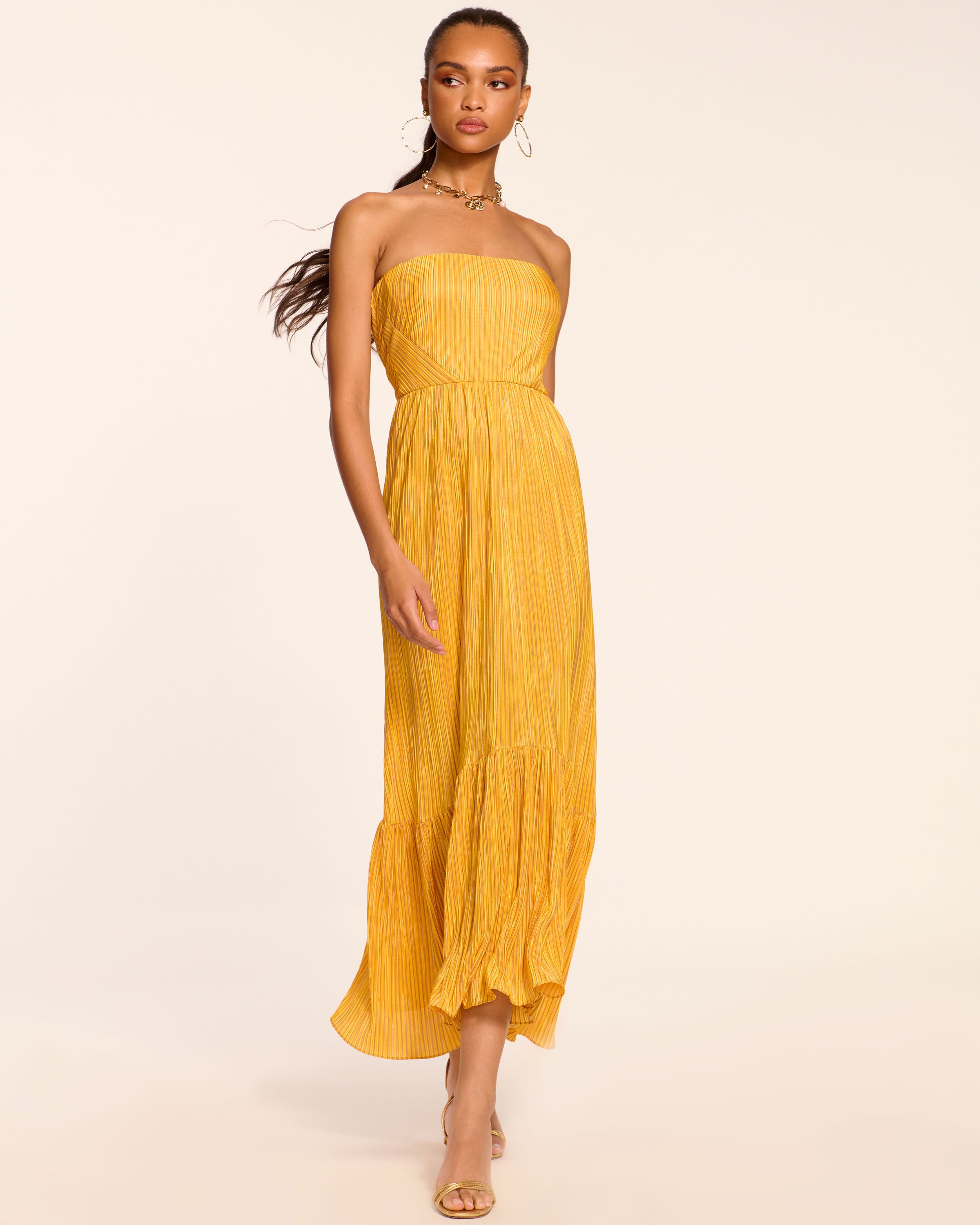 Devyani Pleated Knit Strapless Maxi Dress