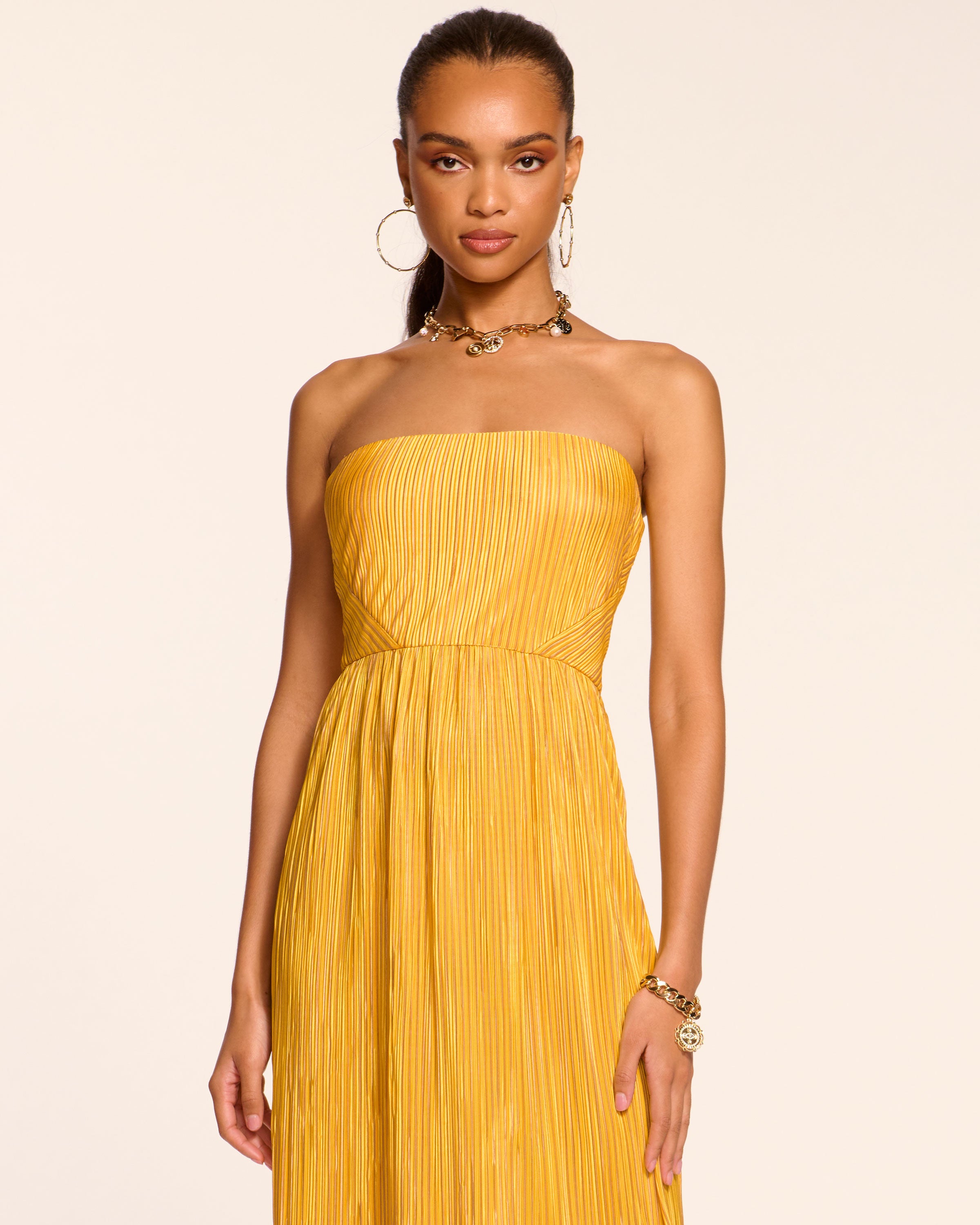 Devyani Pleated Knit Strapless Maxi Dress