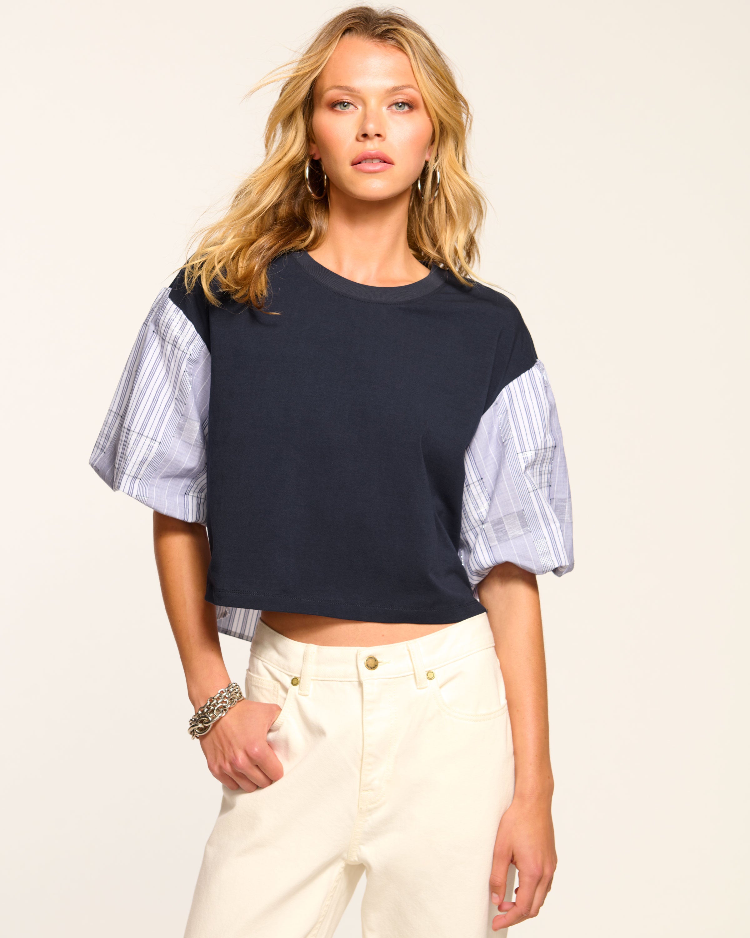 Toula Poplin Combo Short Sleeve Top