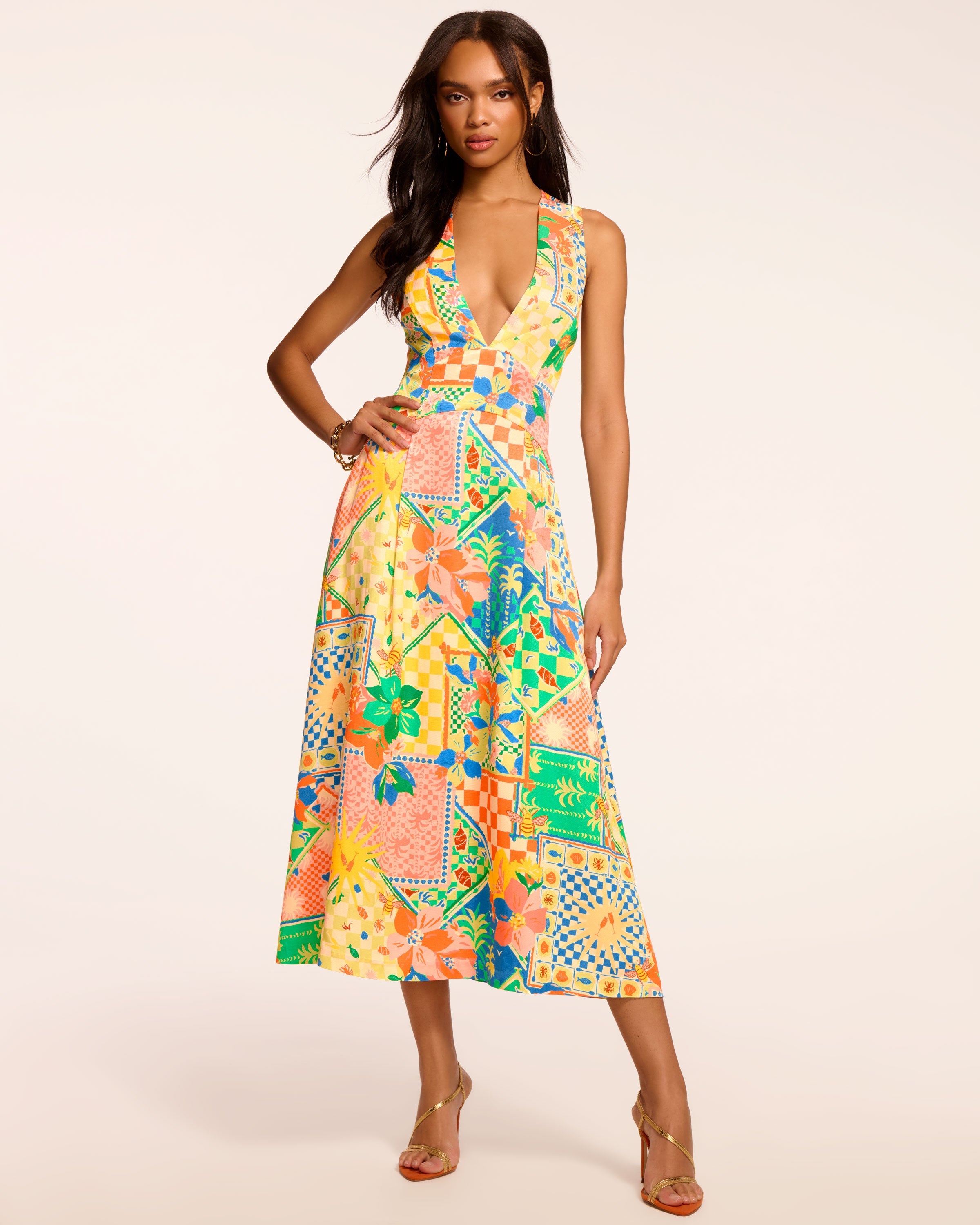 Felicity Plunging Sleeveless Midi Dress