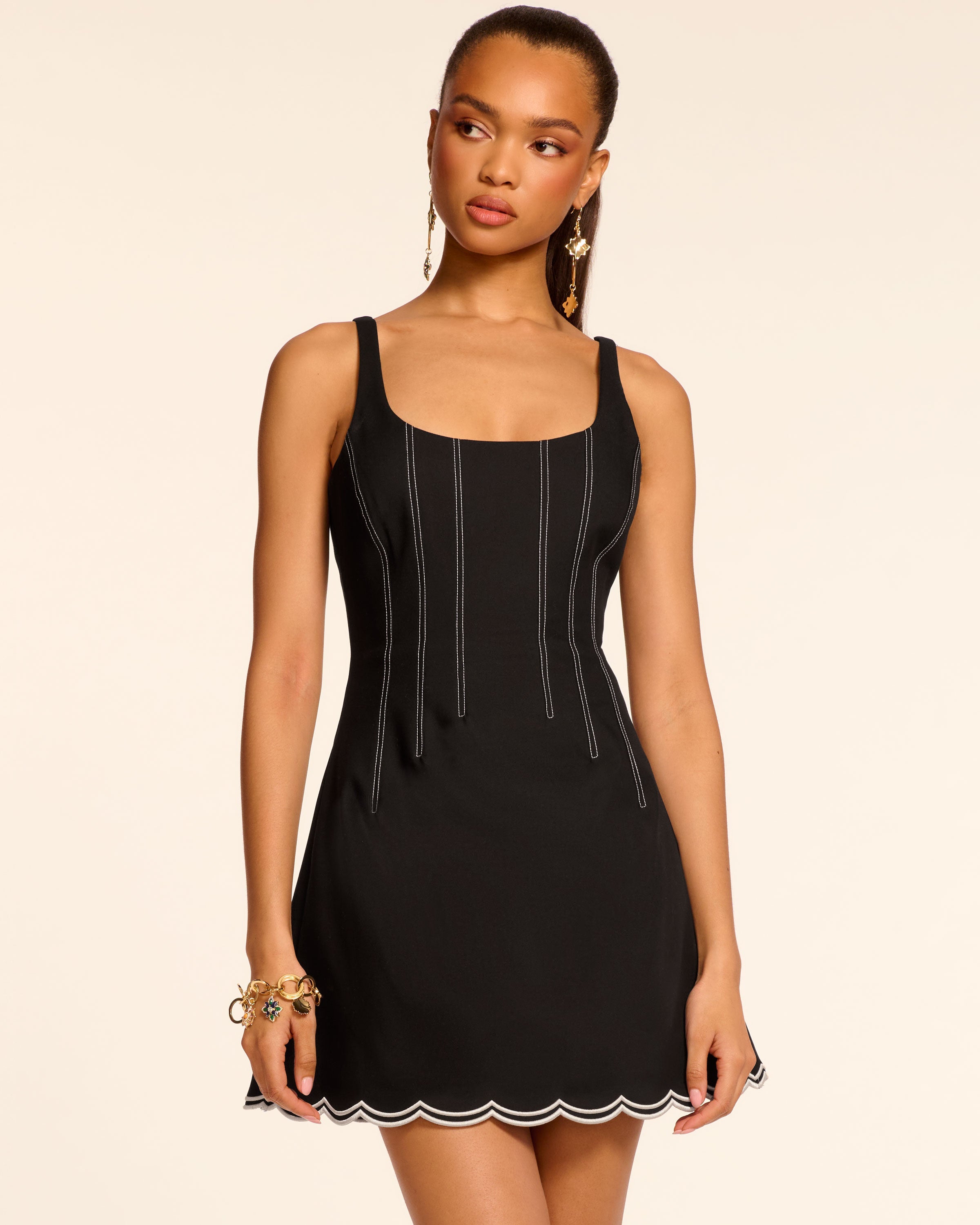Adriana Sleeveless Scalloped Mini Dress