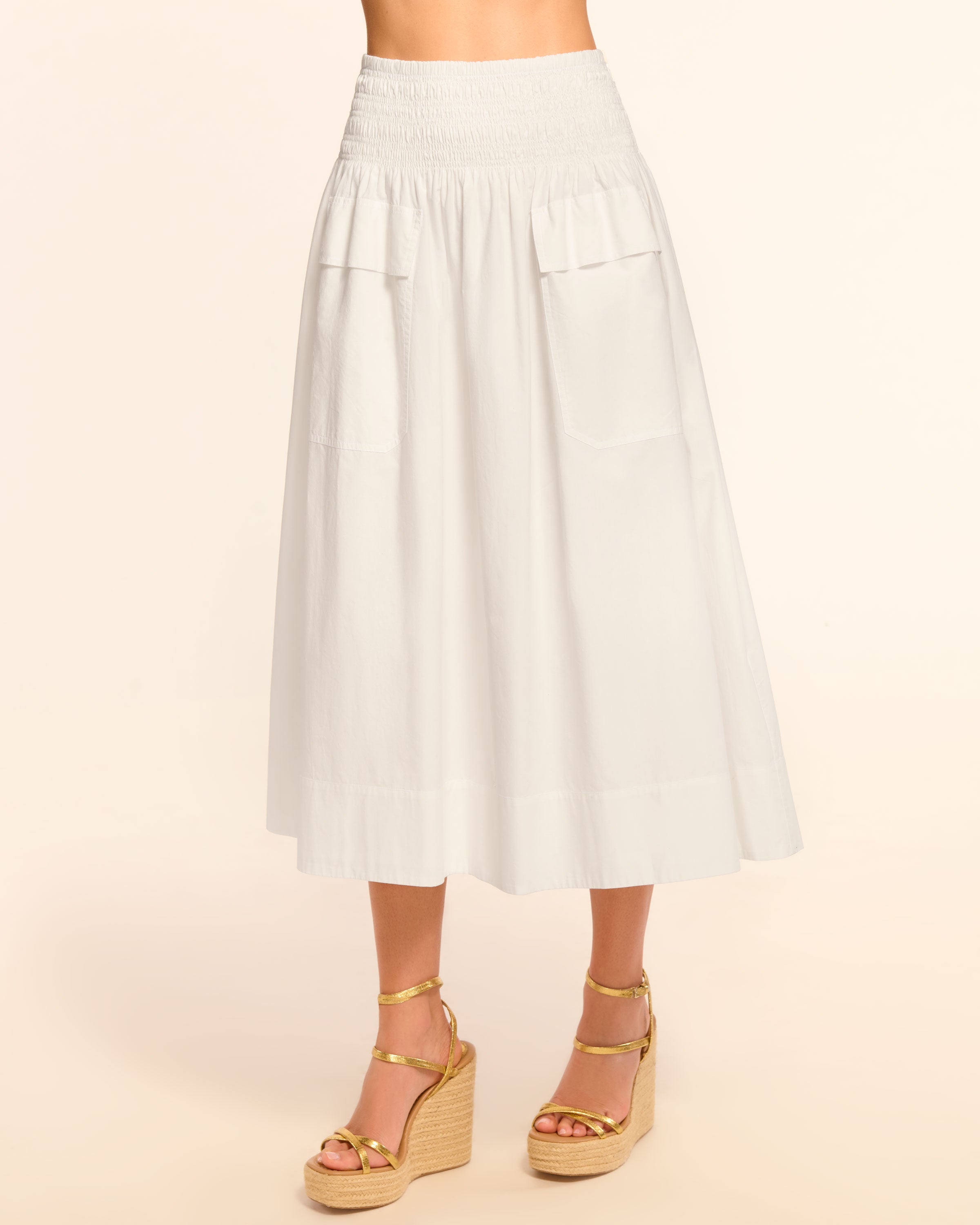 Tildy Smocked Cotton Poplin Midi Skirt
