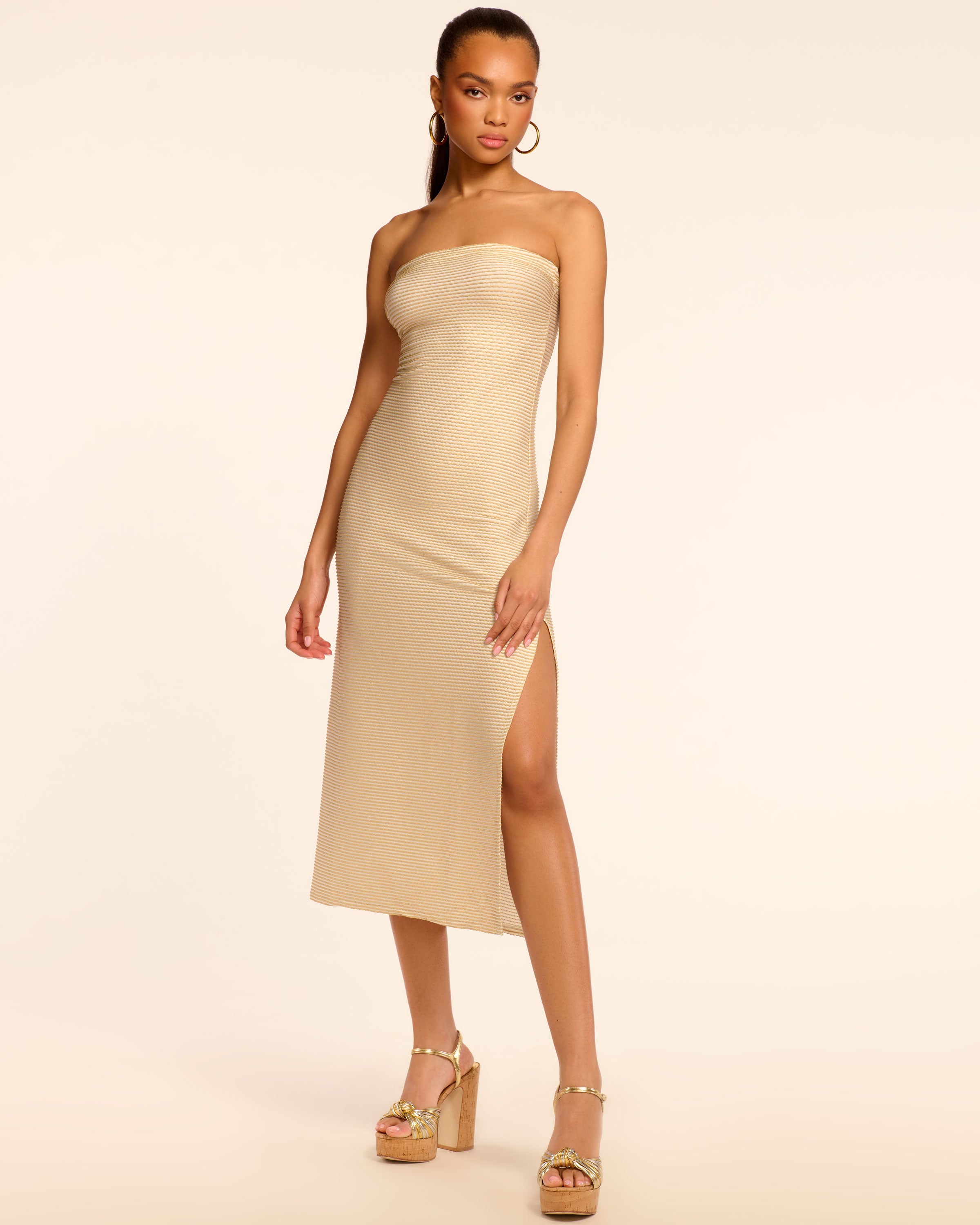 Sparkle Scalloped Nava Strapless Coverup Midi Dress