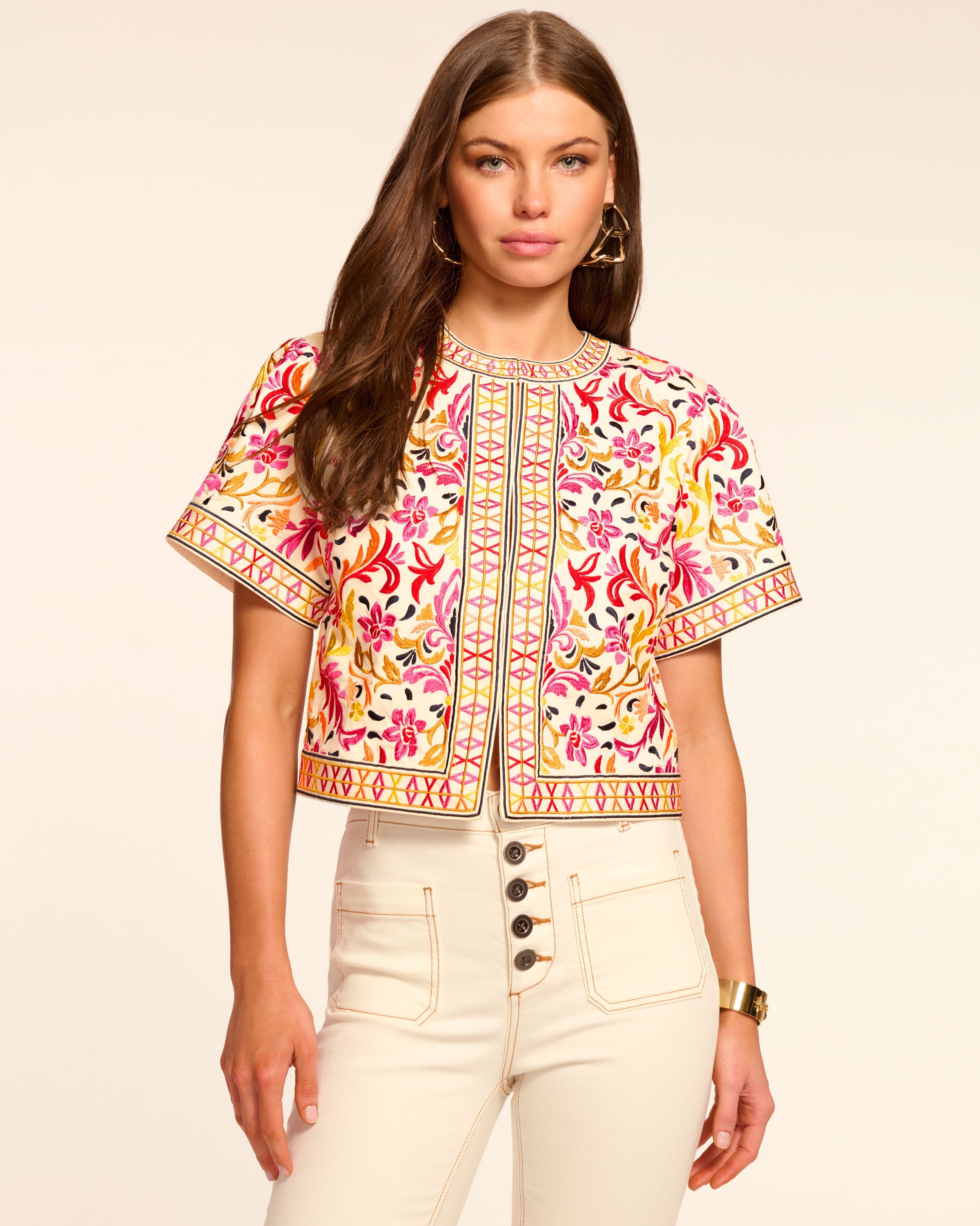 Maya Cotton Embroidered Short Sleeve Jacket