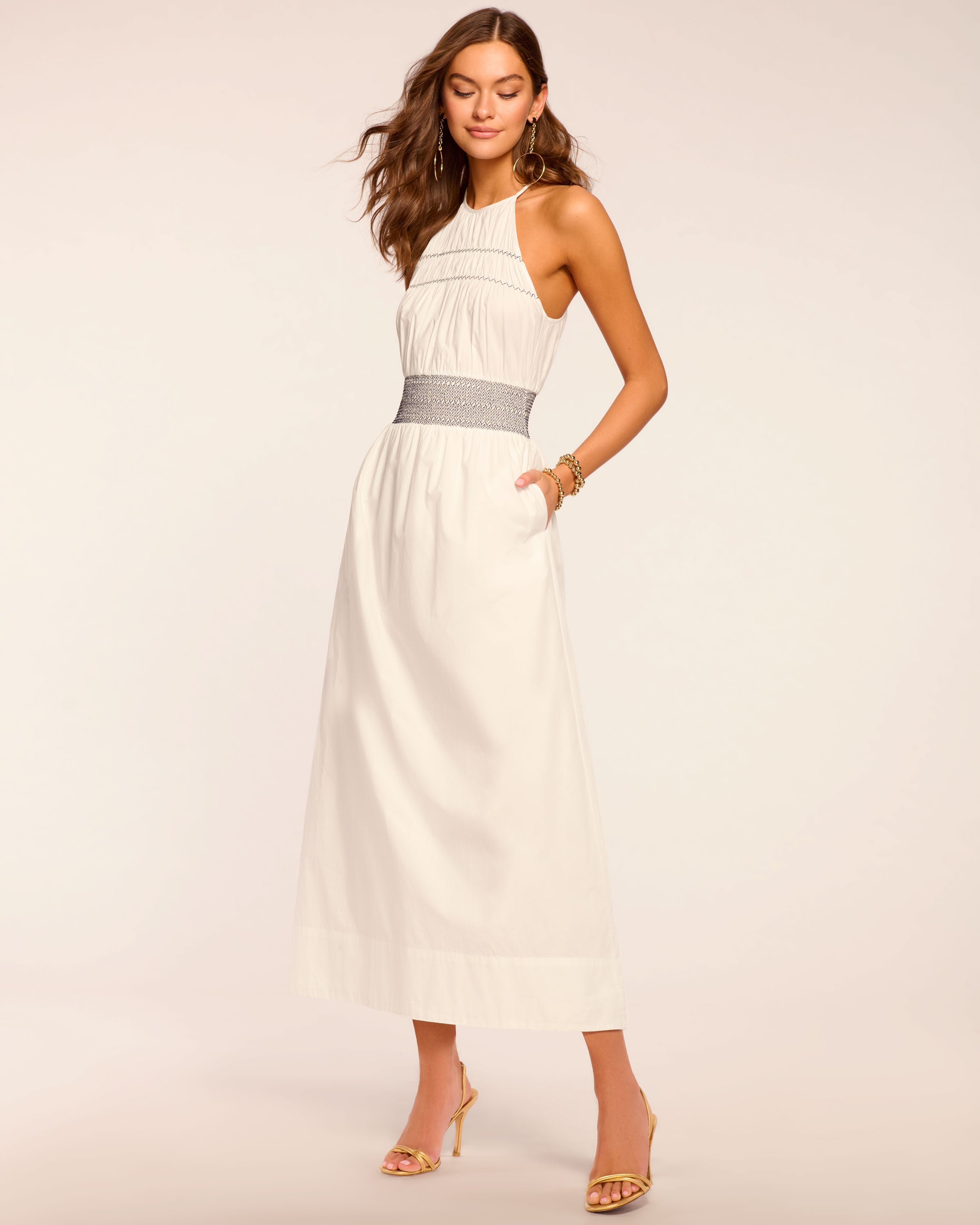 Melanie Smocked Cotton Poplin Midi Dress