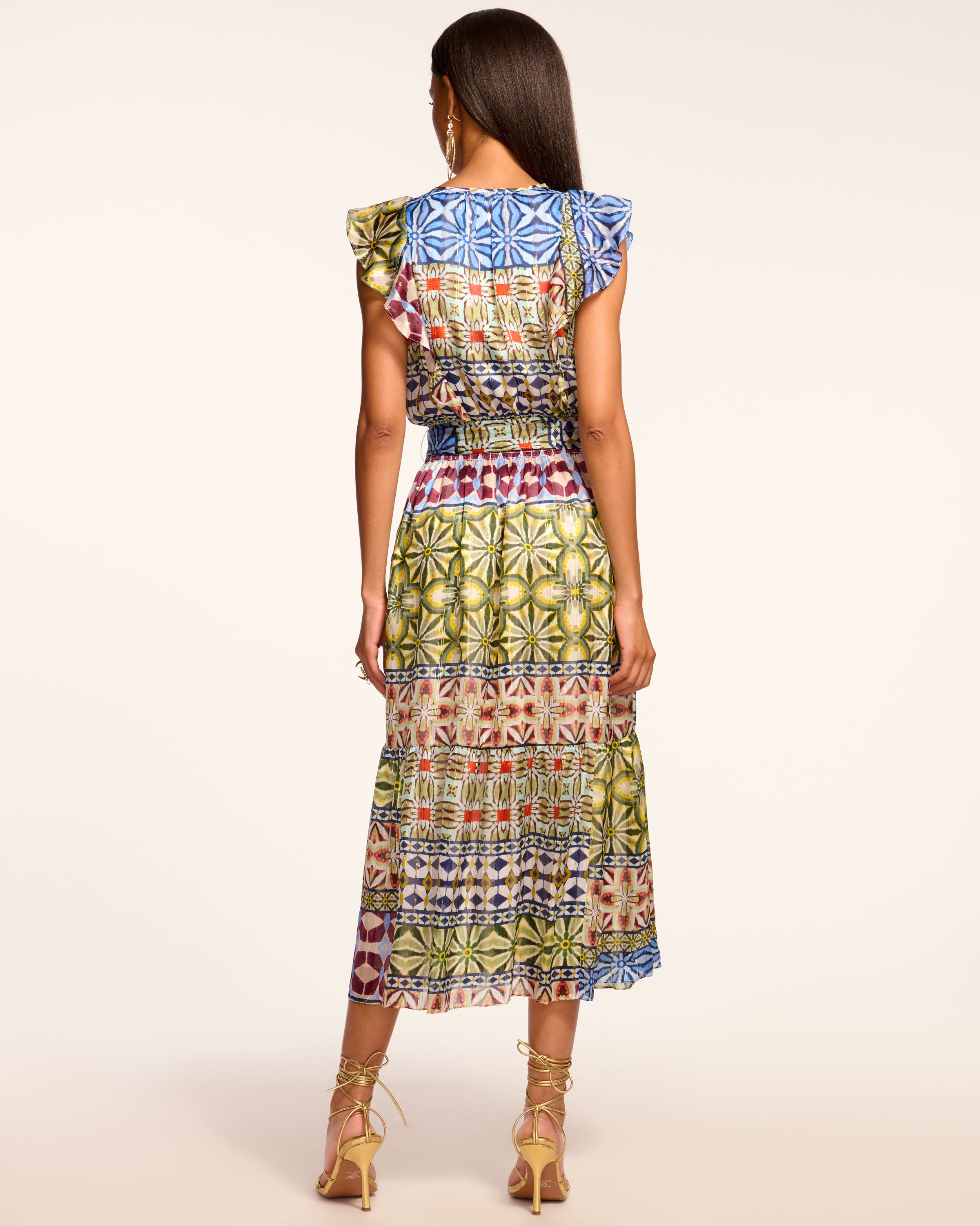 Angelika Silk Flutter Sleeve Midi Dress