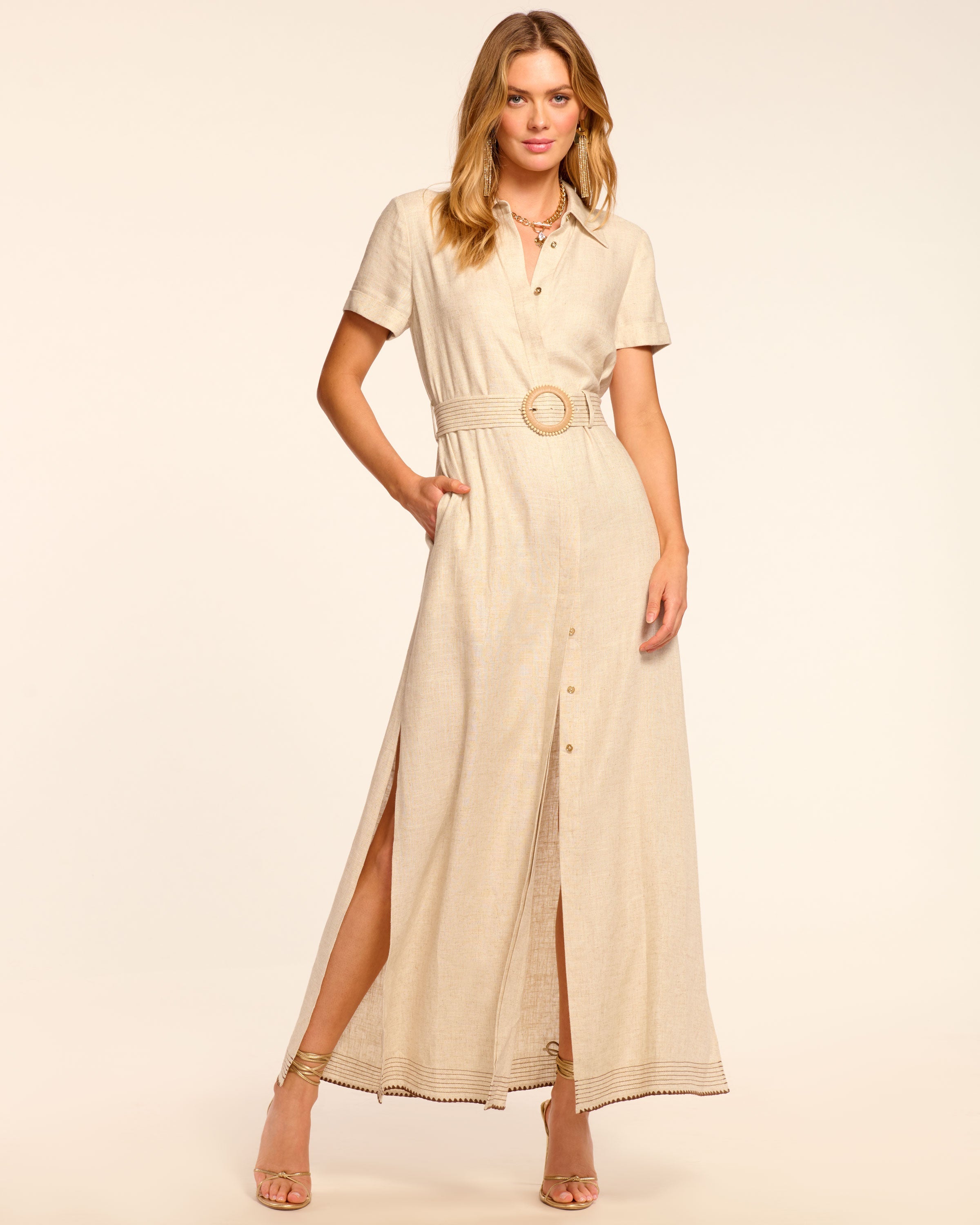 Melina Linen Short Sleeve Maxi Dress