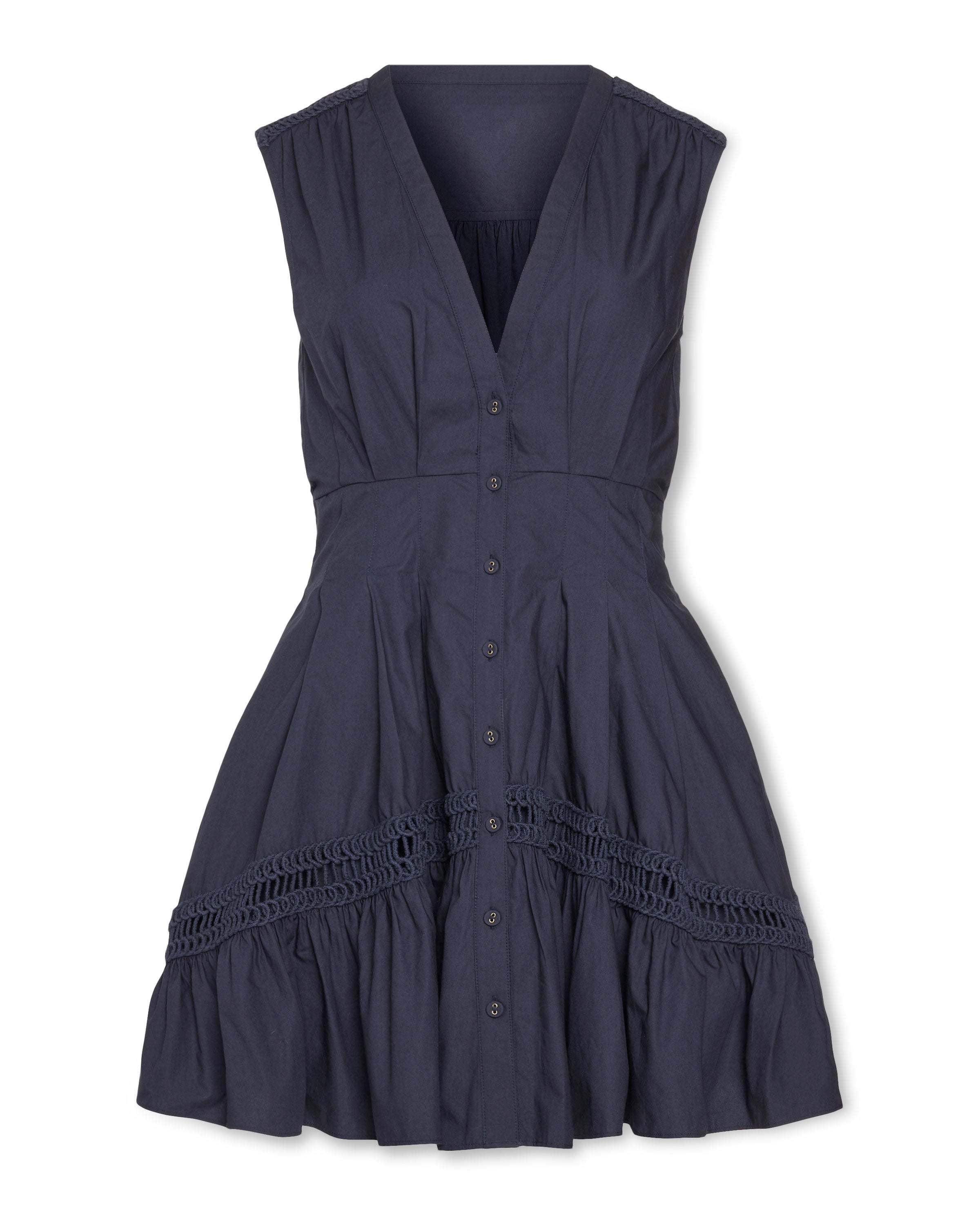 Eloisa Cotton Poplin Embellished V-Neck Mini Dress