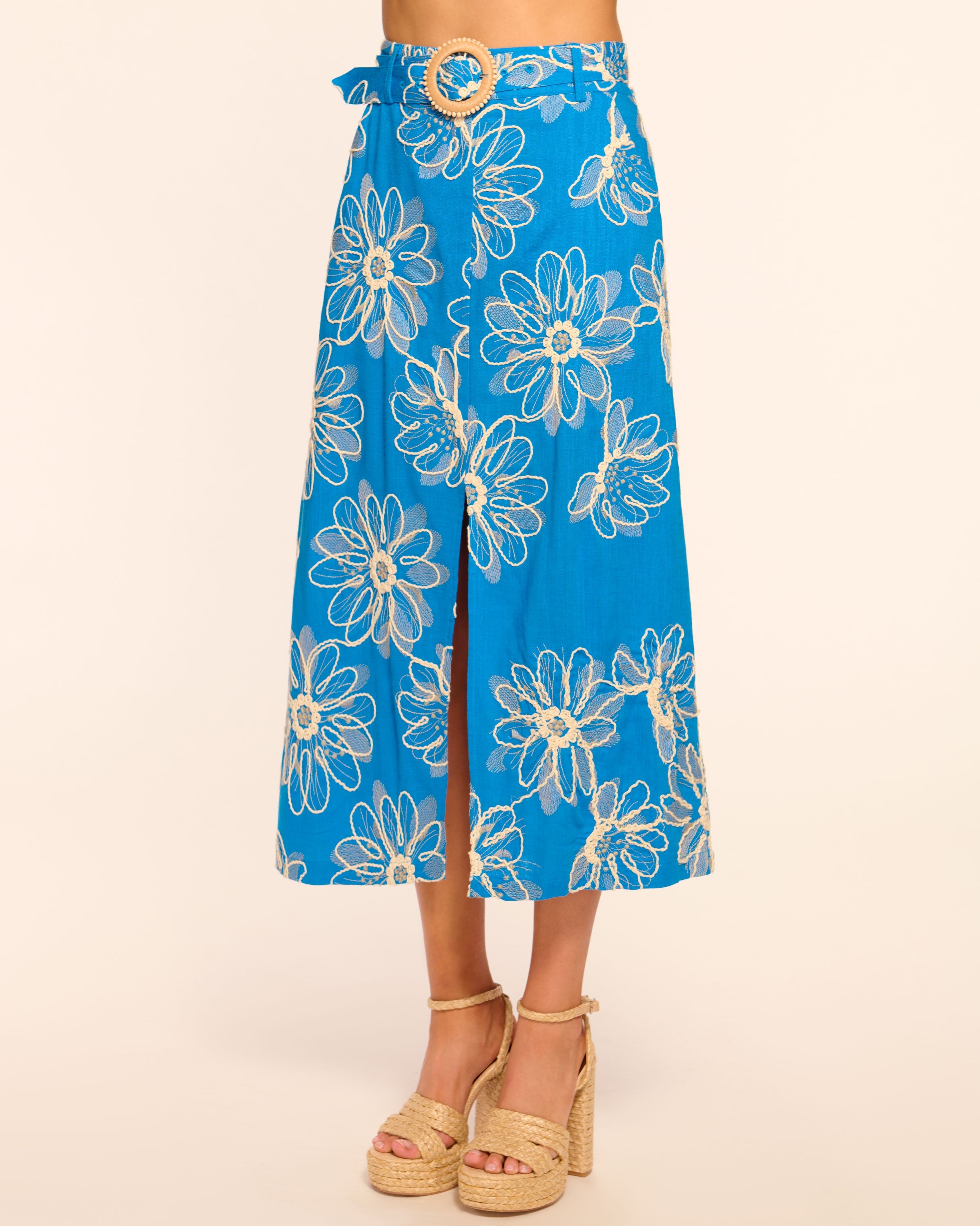 Bowie Embroidered Belted Midi Skirt