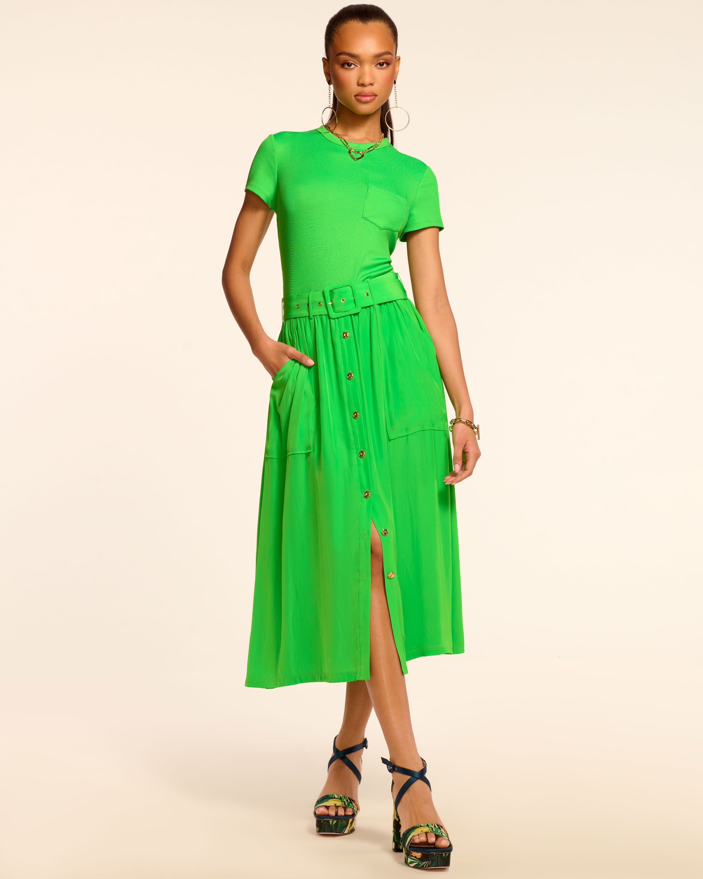 Sylvie Combo Ribbed Midi Dress