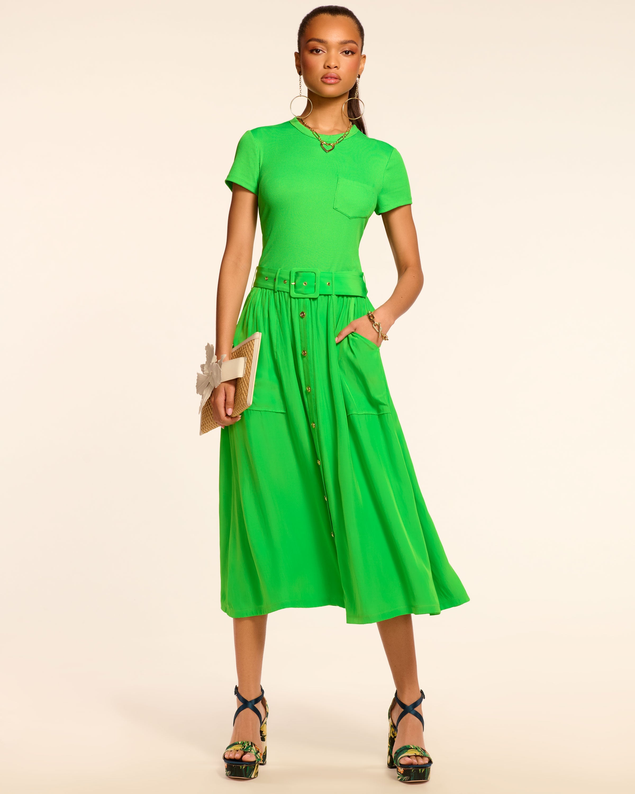 Sylvie Combo Ribbed Midi Dress