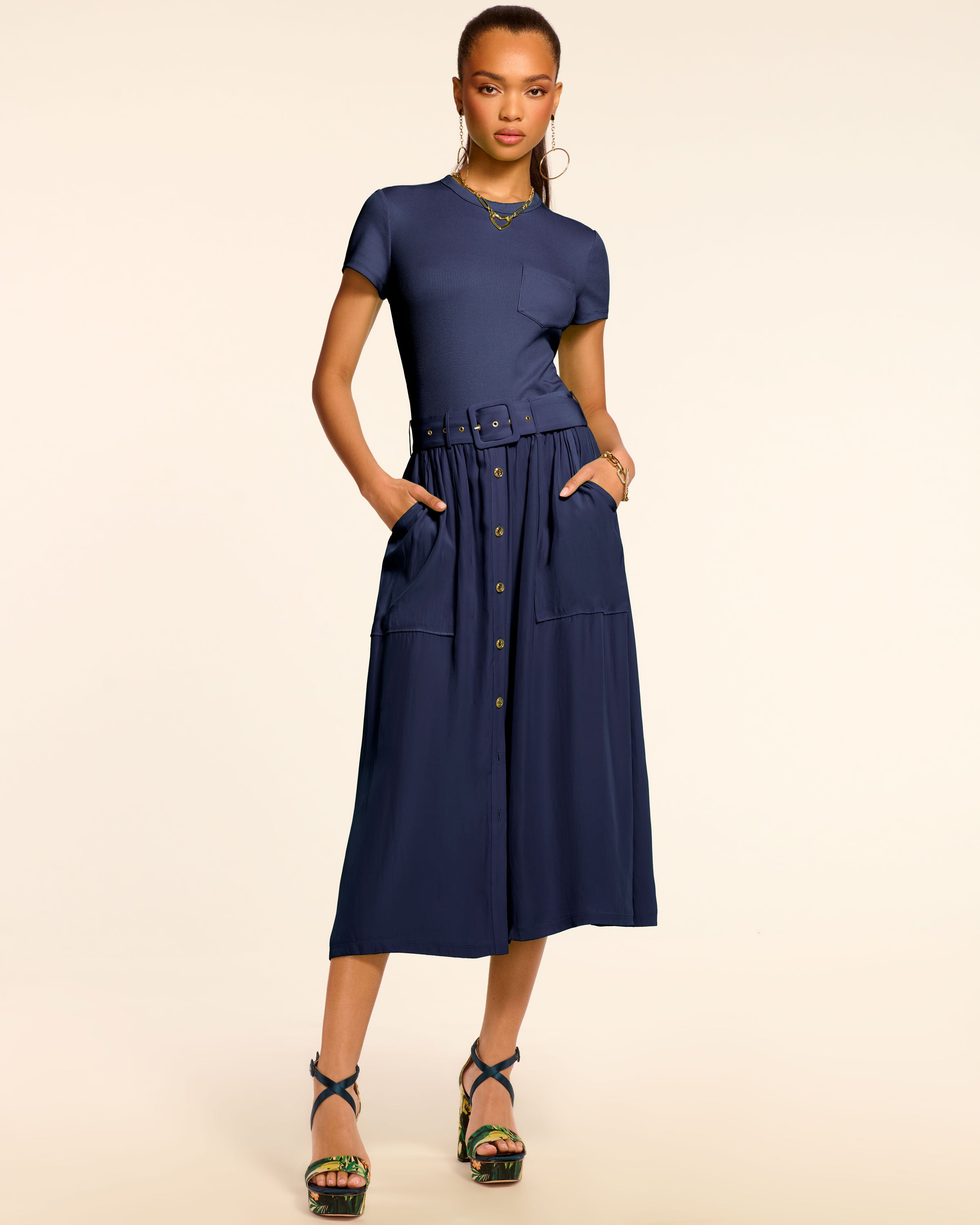Sylvie Combo Ribbed Midi Dress