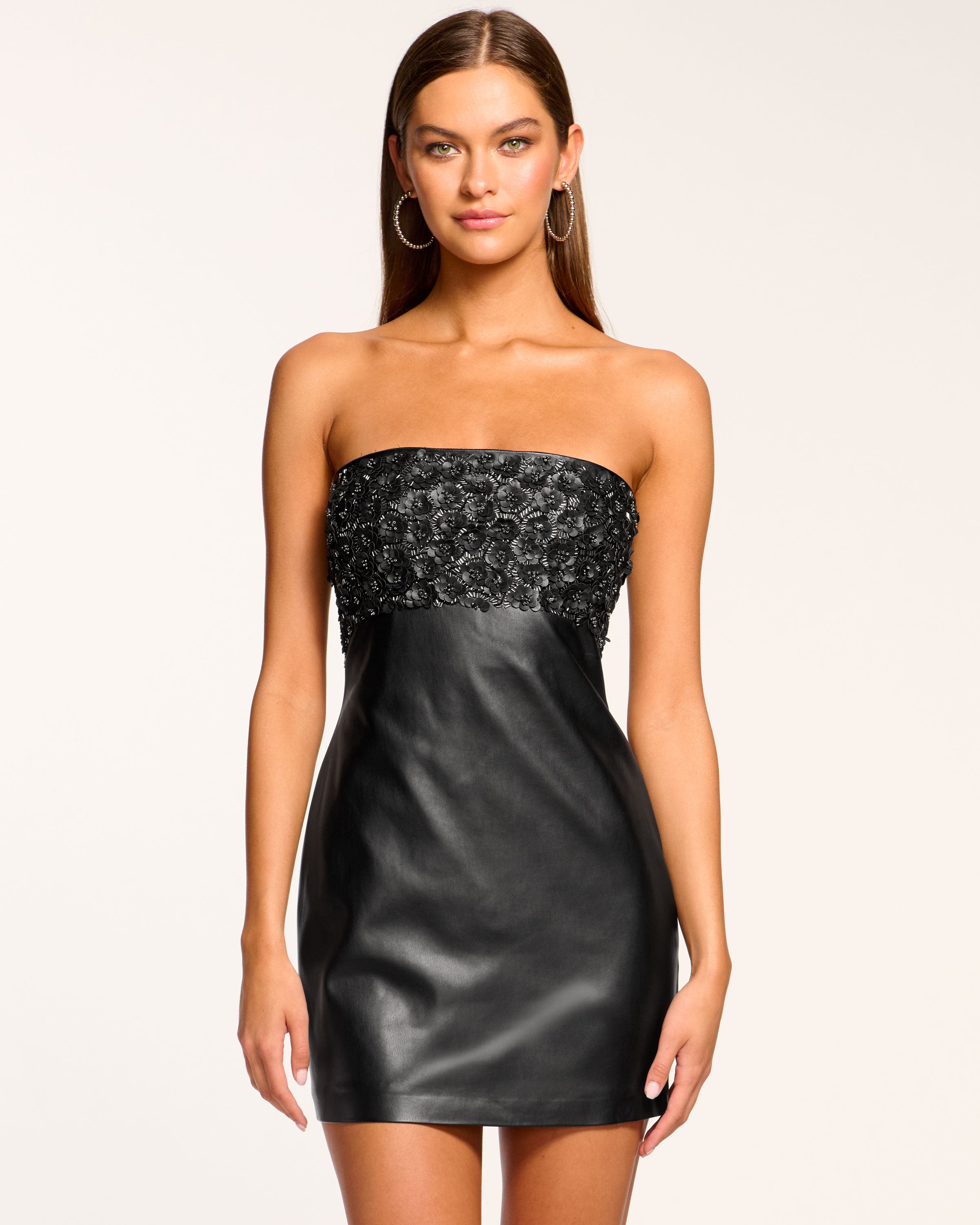 Clementine Embellished Faux Leather Mini Dress