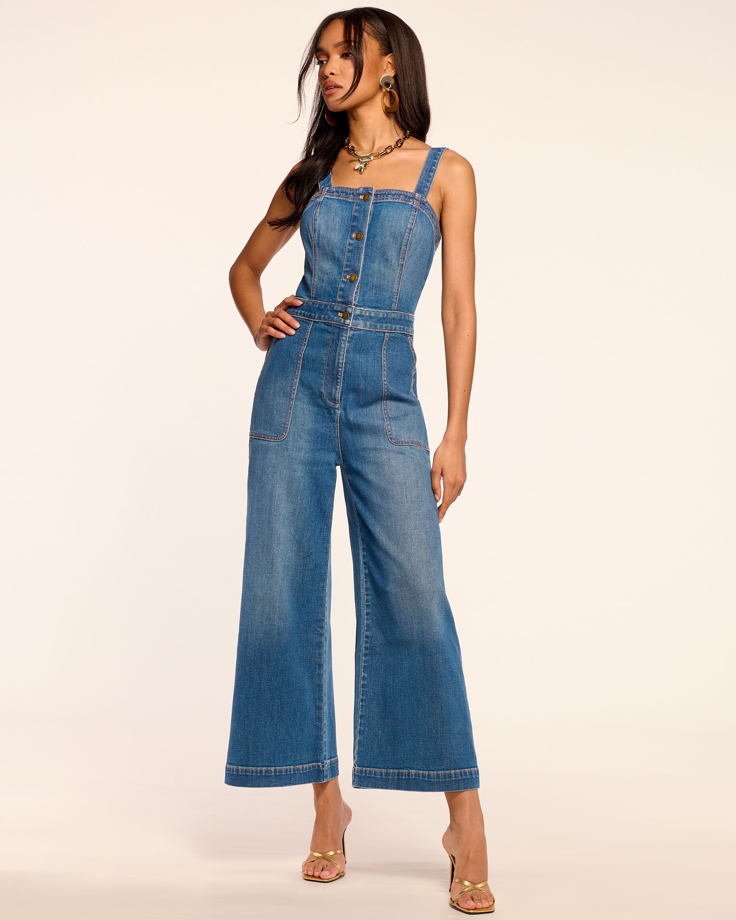 Brinkley Cropped Sleeveless Denim Jumpsuit