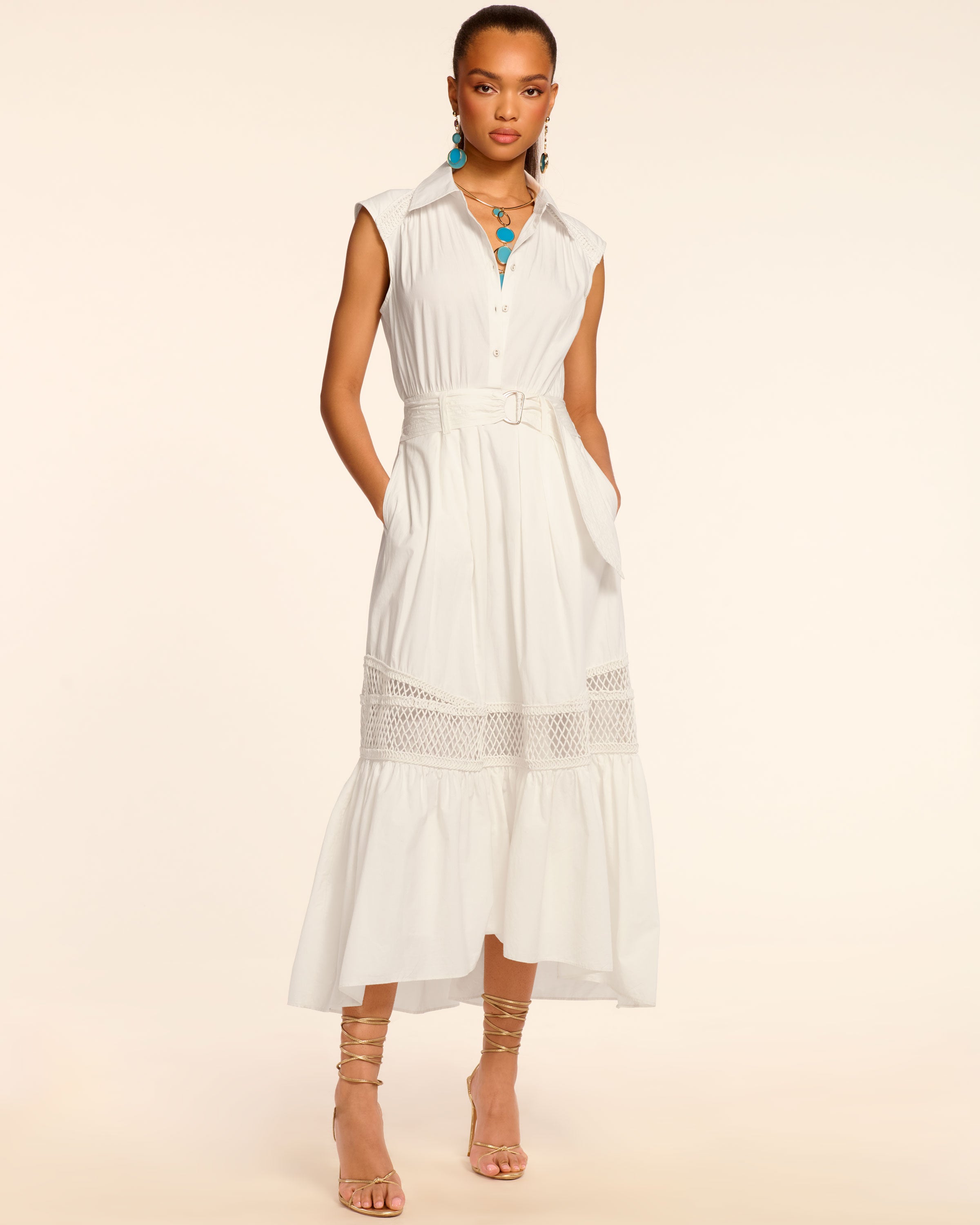 Celina Cotton Poplin Embellished Maxi Dress