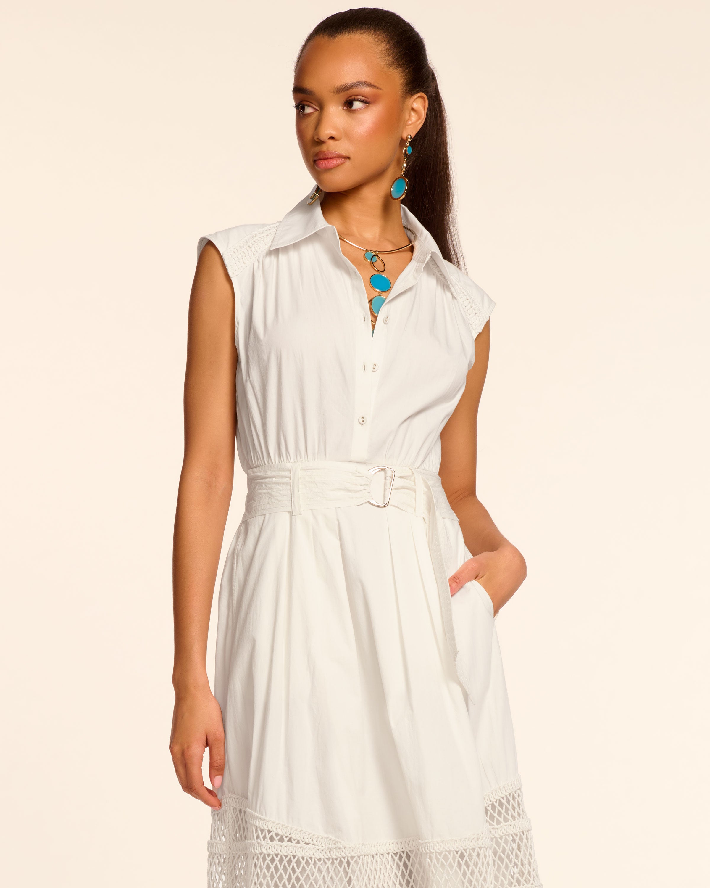 Celina Cotton Poplin Embellished Maxi Dress