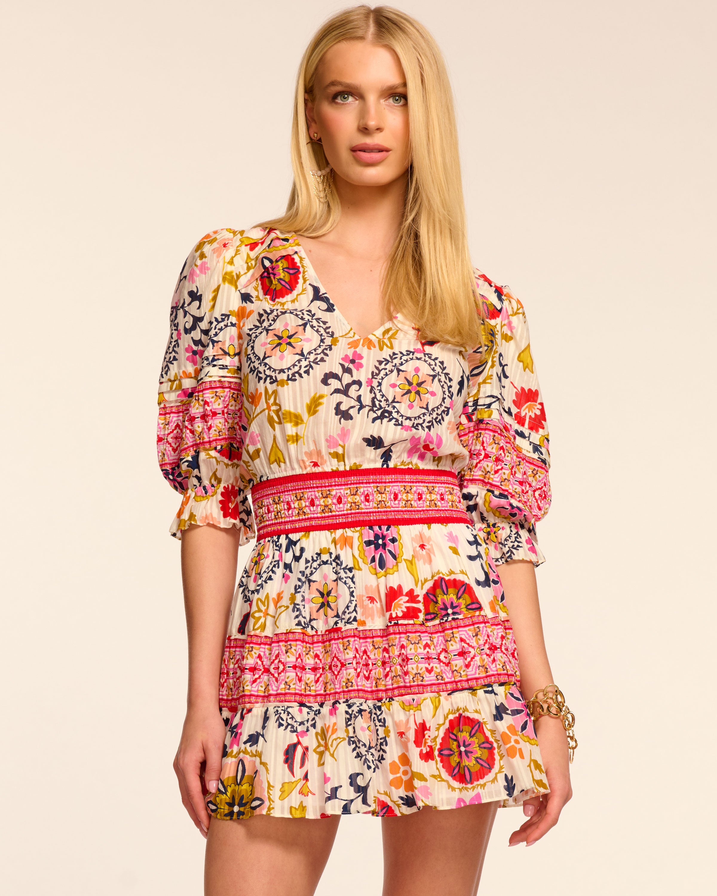 Barbara Cotton Short Sleeve Smocked Mini Dress