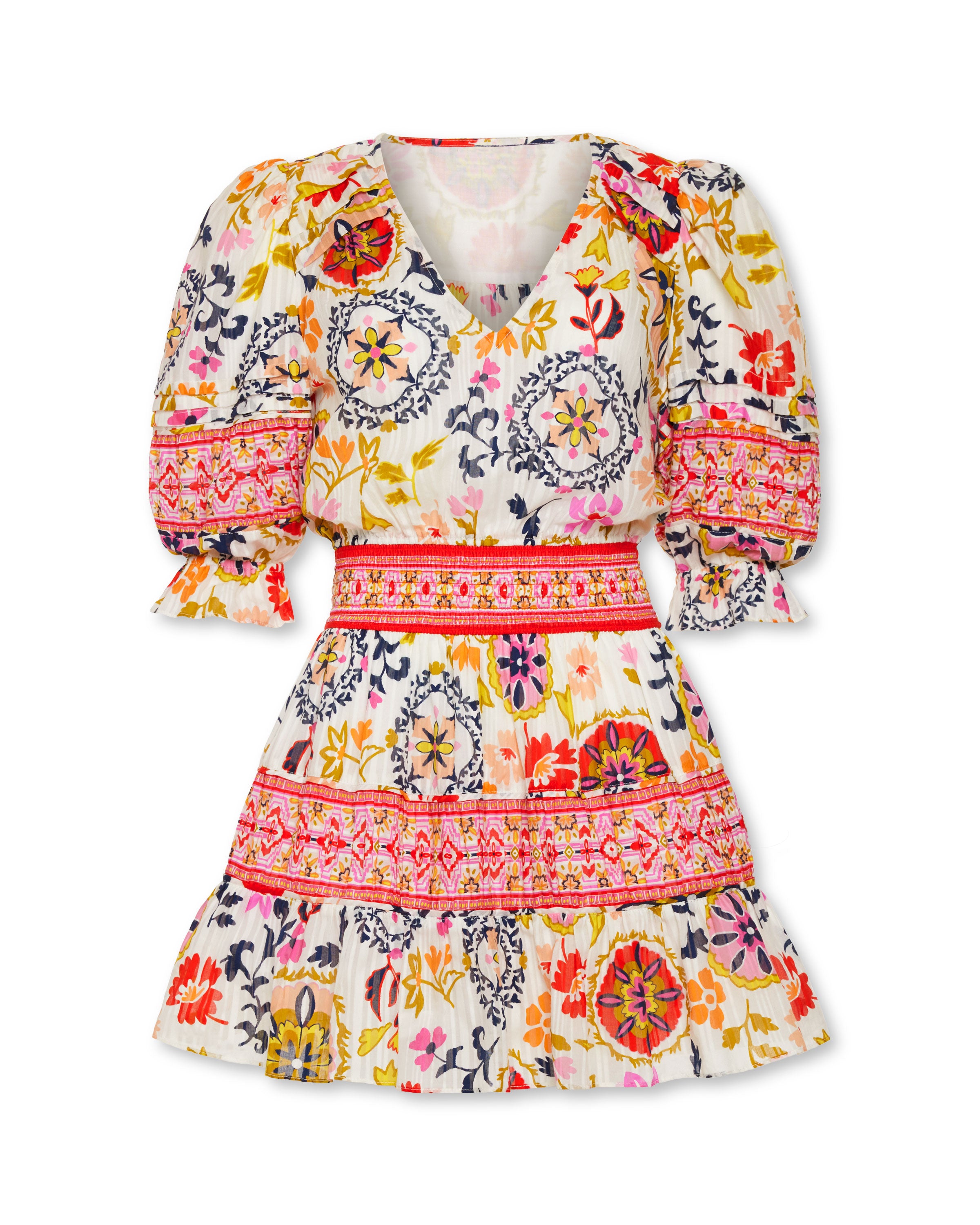 Barbara Cotton Short Sleeve Smocked Mini Dress