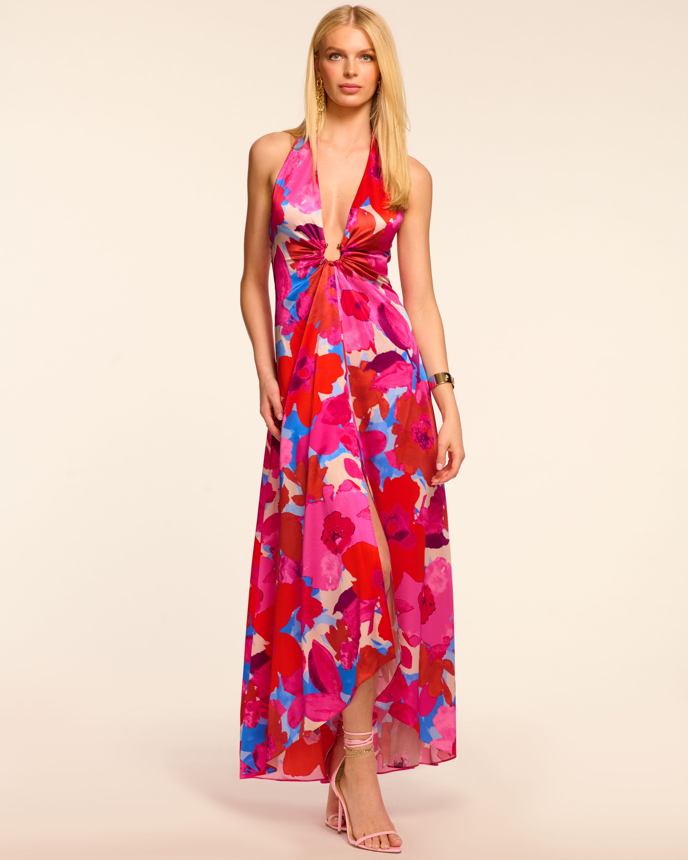 Darbi Silk Plunging Halter Gown